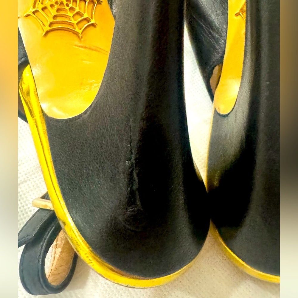 Black Leather DOLLY Gold Platform Slingback Pumps - Picture 10 of 11